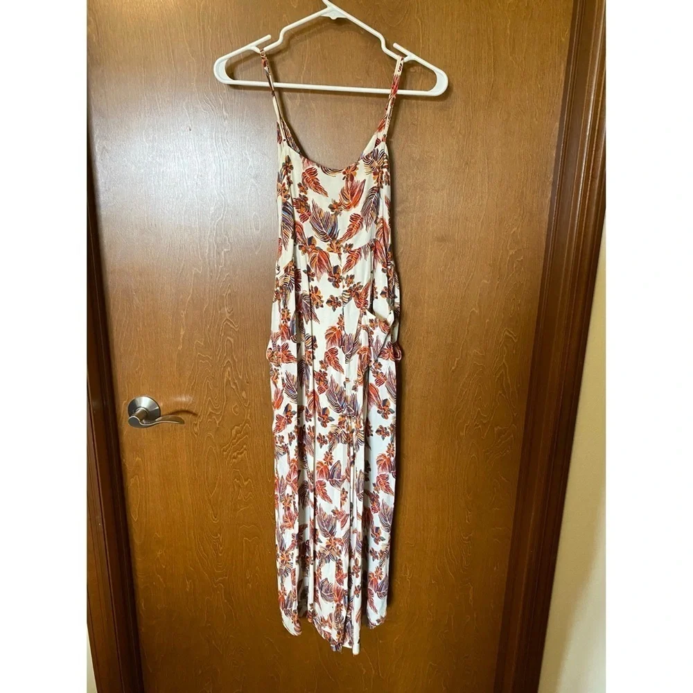 Free People Hot Tropics Cream Floral Wide Crop Leg Romper Jumpsuit—Size 8 - Picture 4 of 8